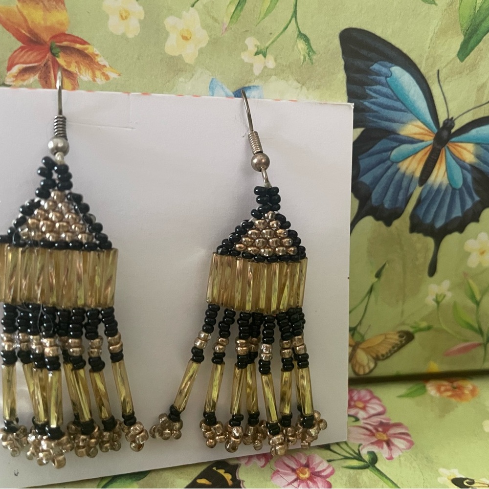Elegant Black and Gold Beaded Earrings